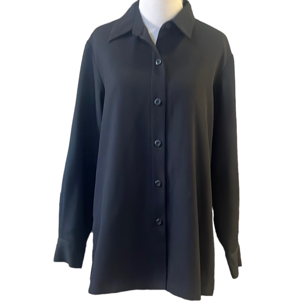 VINTAGE Y2K VILLAGER A LIZ CLAIBORNE CO LONG SLEEVE BUTTON DOWN TOP BLACK SIZE M